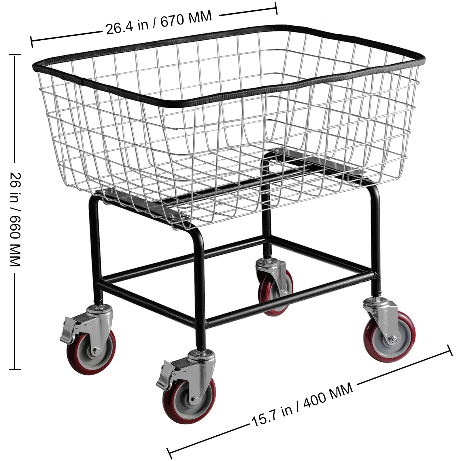 Wire Laundry Cart With Chrome Steel Frame And Rolling Wheels_voghion.com